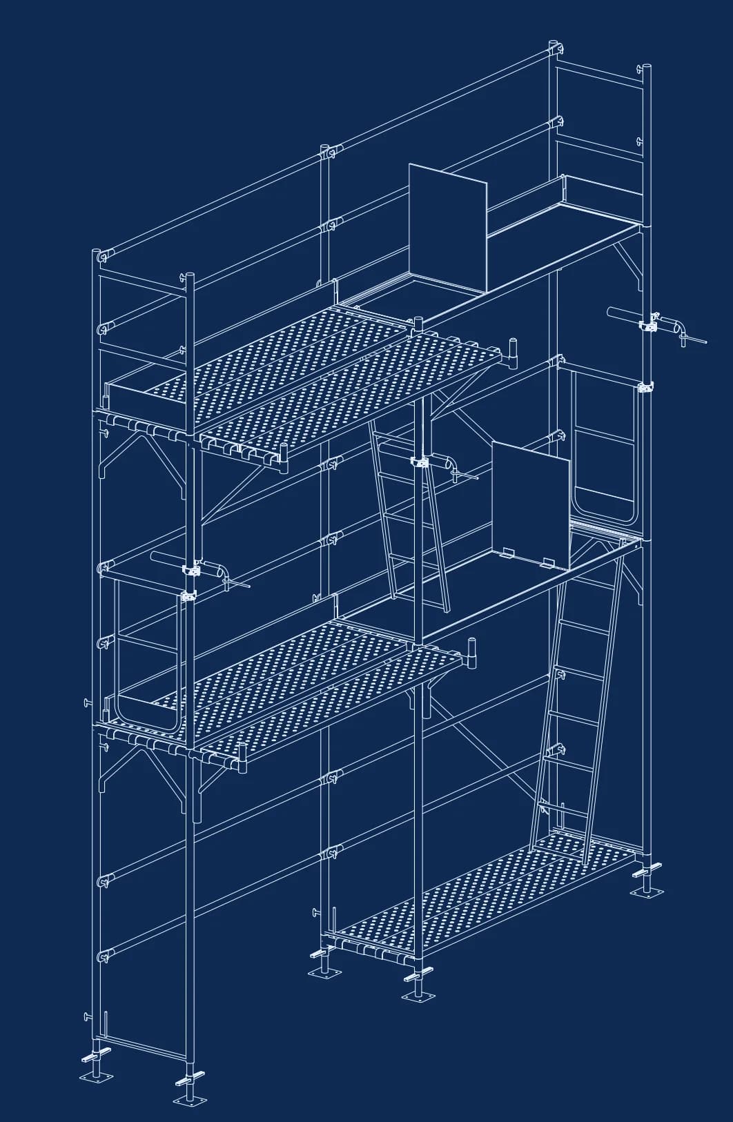 Plano isométrico de modulación de una configuración de andamio